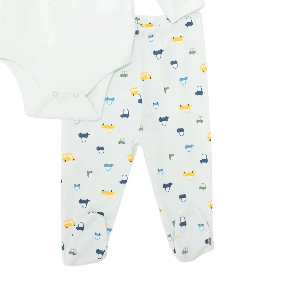 HelloBaby Boys Body-Footed Bottom-Hat Vehicles with Poppers Crew Neck Long Leg Long Sleeve - Light Blue
