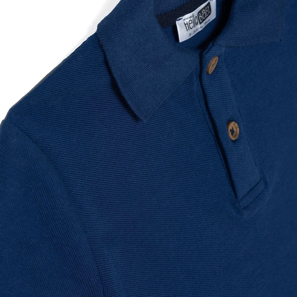 HelloBaby Boys T-shirt Buttoned Smart Line Polo Collar Short Sleeve - Navy Blue