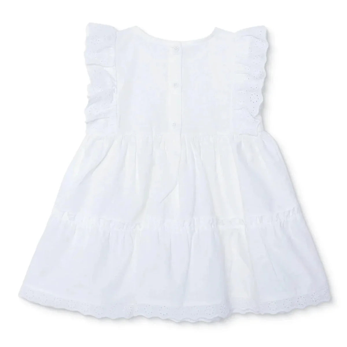 HelloBaby Girls Dress Buttoned Berry Belle Crew Neck Short Sleeve - Ecru