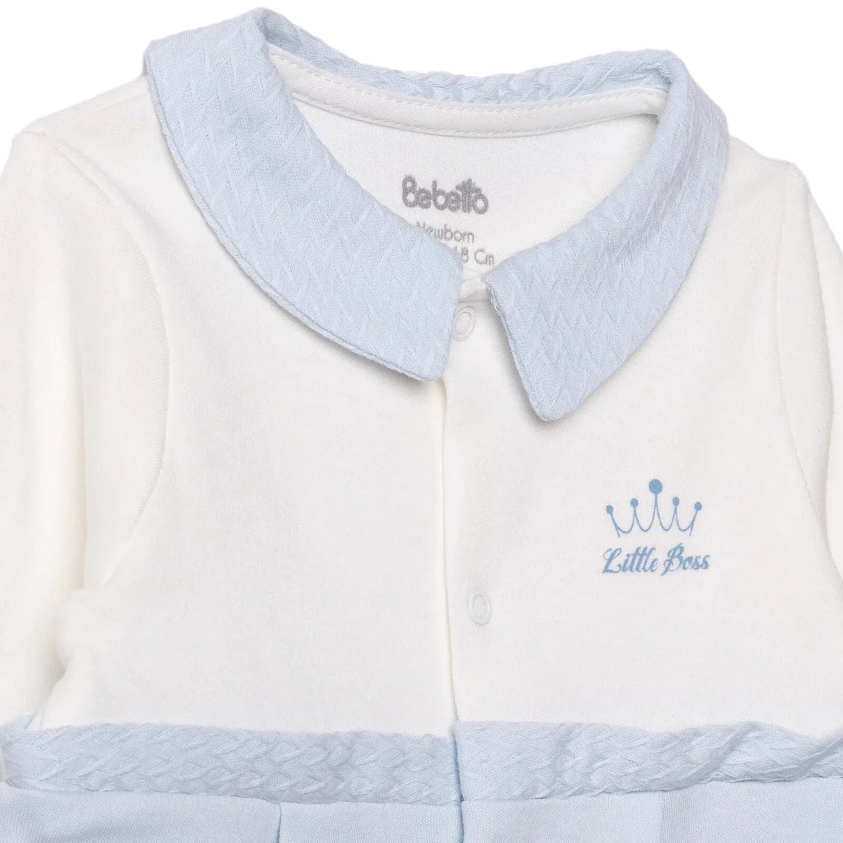 Bebetto Boys Footed Sleepsuit Snap Fastening Little Boss Shirt Collar Full Length Long Sleeve - Blue