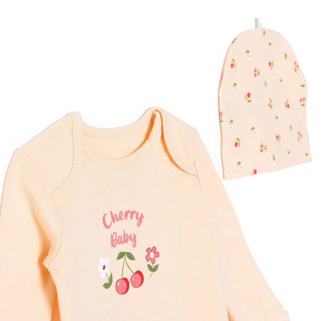 HelloBaby Girls Body-Footed Bottom-Hat Cherry with Poppers Crew Neck Long Leg Long Sleeve - Light Pink