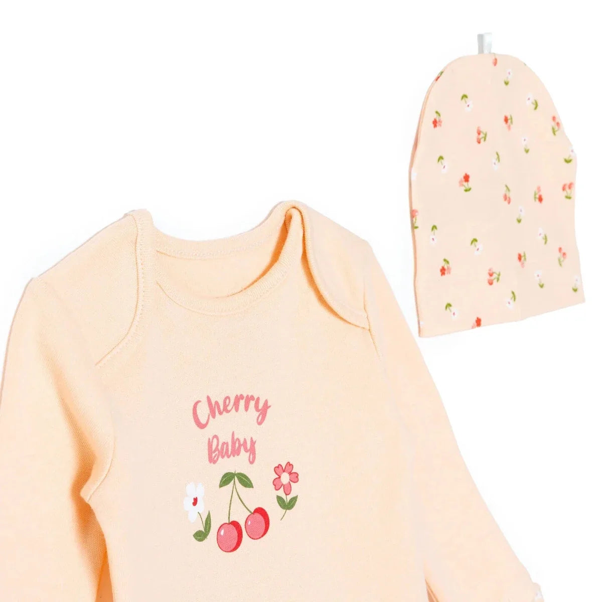 HelloBaby Girls Body-Footed Bottom-Hat Cherry with Poppers Crew Neck Long Leg Long Sleeve - Light Pink
