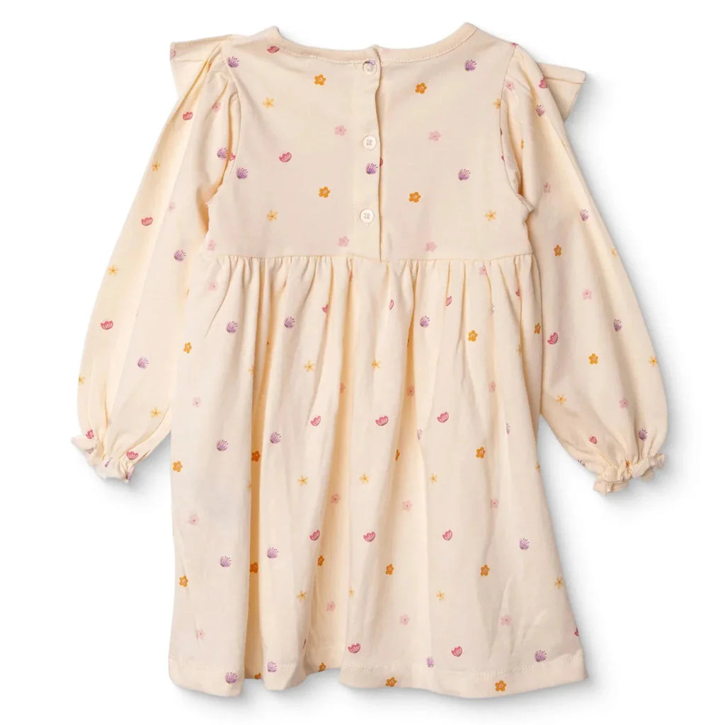 HelloBaby Girls Dress Polka Dot Print Pastel Dreams Crew Neck Long Sleeve - Ecru Printed