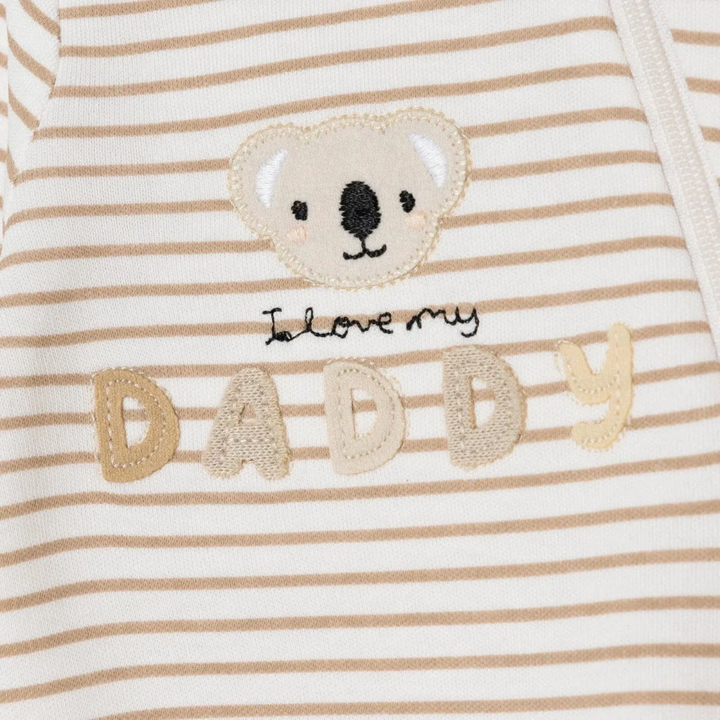 Baby Boy Footed Sleepsuit Striped Zip Fastening Crew Neck - Beige