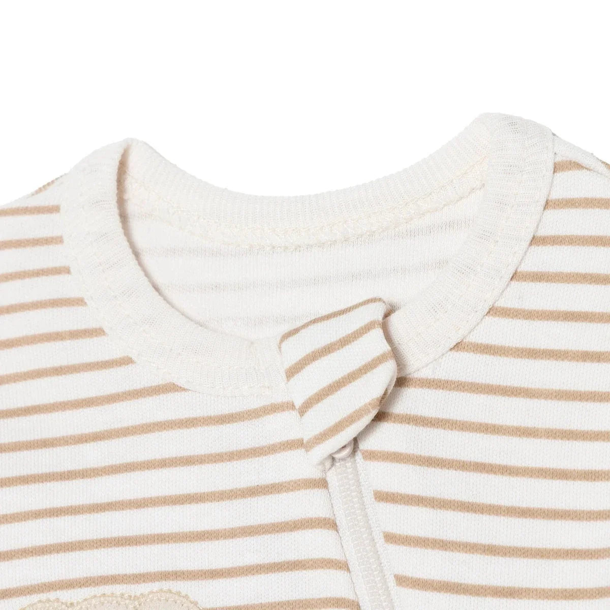 Baby Boy Footed Sleepsuit Striped Zip Fastening Crew Neck - Beige