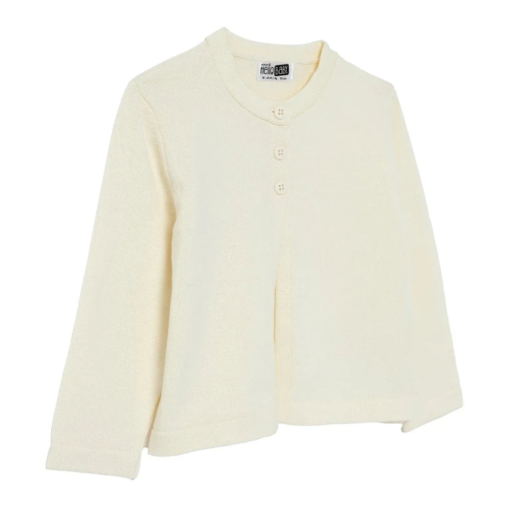 HelloBaby Girls Knitted Cardigan Buttoned Berry Belle Peter Pan Collar Long Sleeve - Ecru