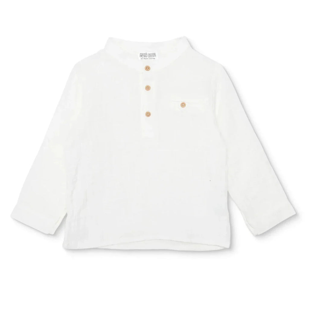 HelloBaby Boys Shirt Buttoned Little Sailor Mandarin Collar Long Sleeve - Ecru