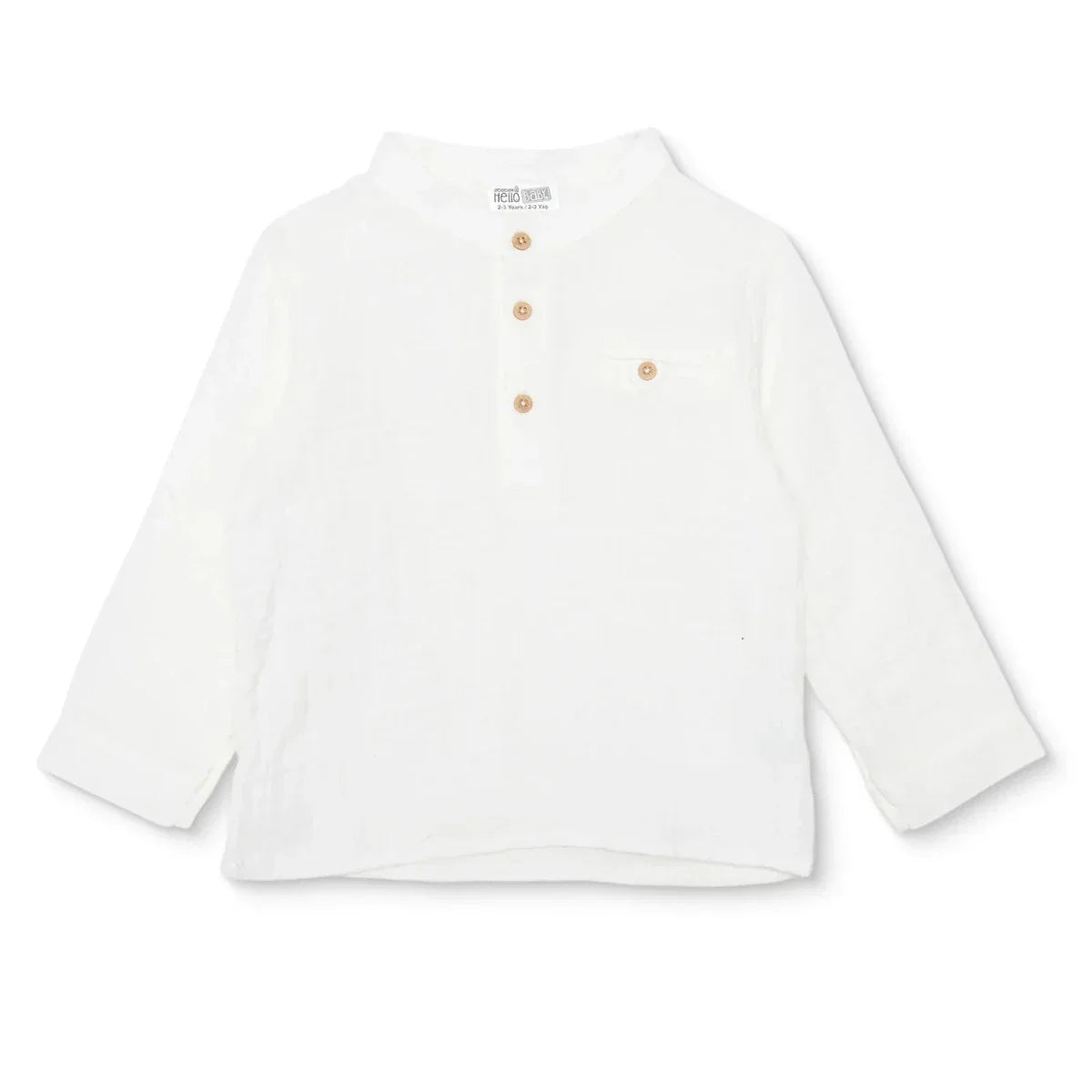 HelloBaby Boys Shirt Buttoned Little Sailor Mandarin Collar Long Sleeve - Ecru