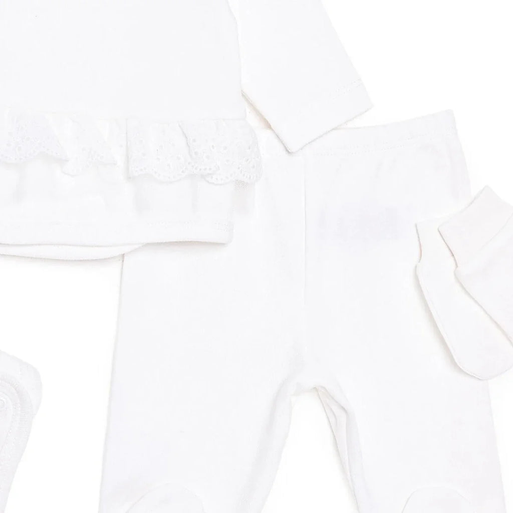 HelloBaby Girls Occasion Wear with Poppers Crew Neck Long Leg Long Sleeve - Ecru
