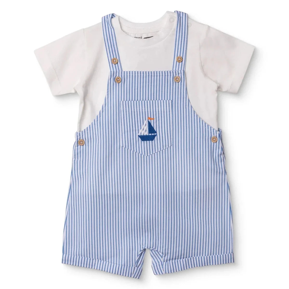 HelloBaby Boys Dungarees & T-shirt Nautical Print Buttoned Little Sailor Crew Neck Above the Knee Sh - Blue