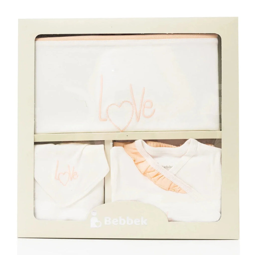 Bebbek Girls 10pc Newborn Set Heart with Poppers V-Neck Long Leg Long Sleeve - Ecru