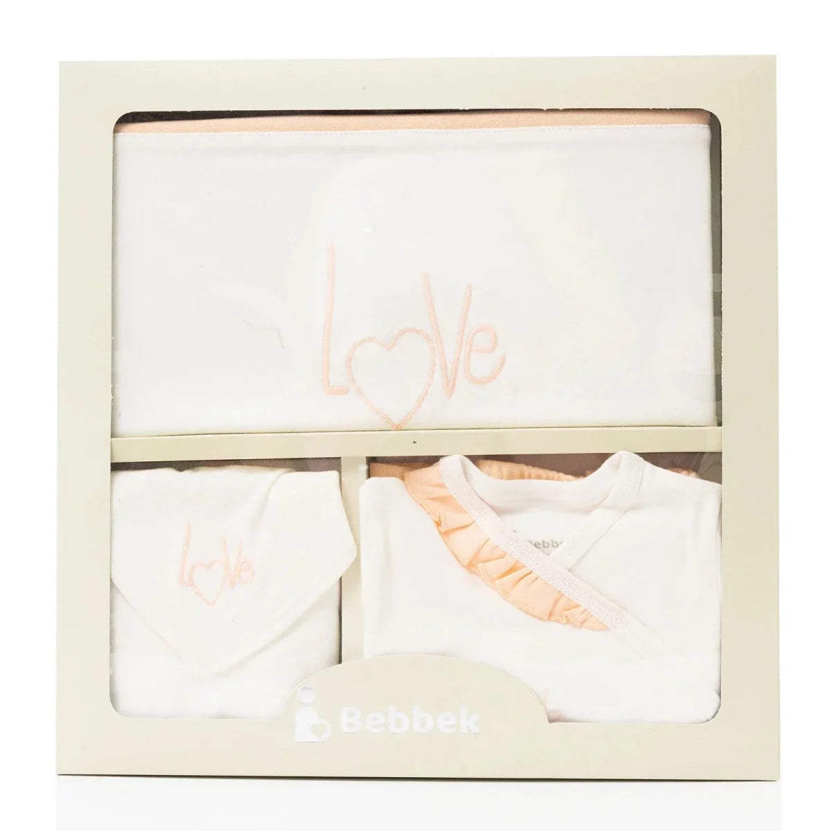 Bebbek Girls 10pc Newborn Set Heart with Poppers V-Neck Long Leg Long Sleeve - Ecru