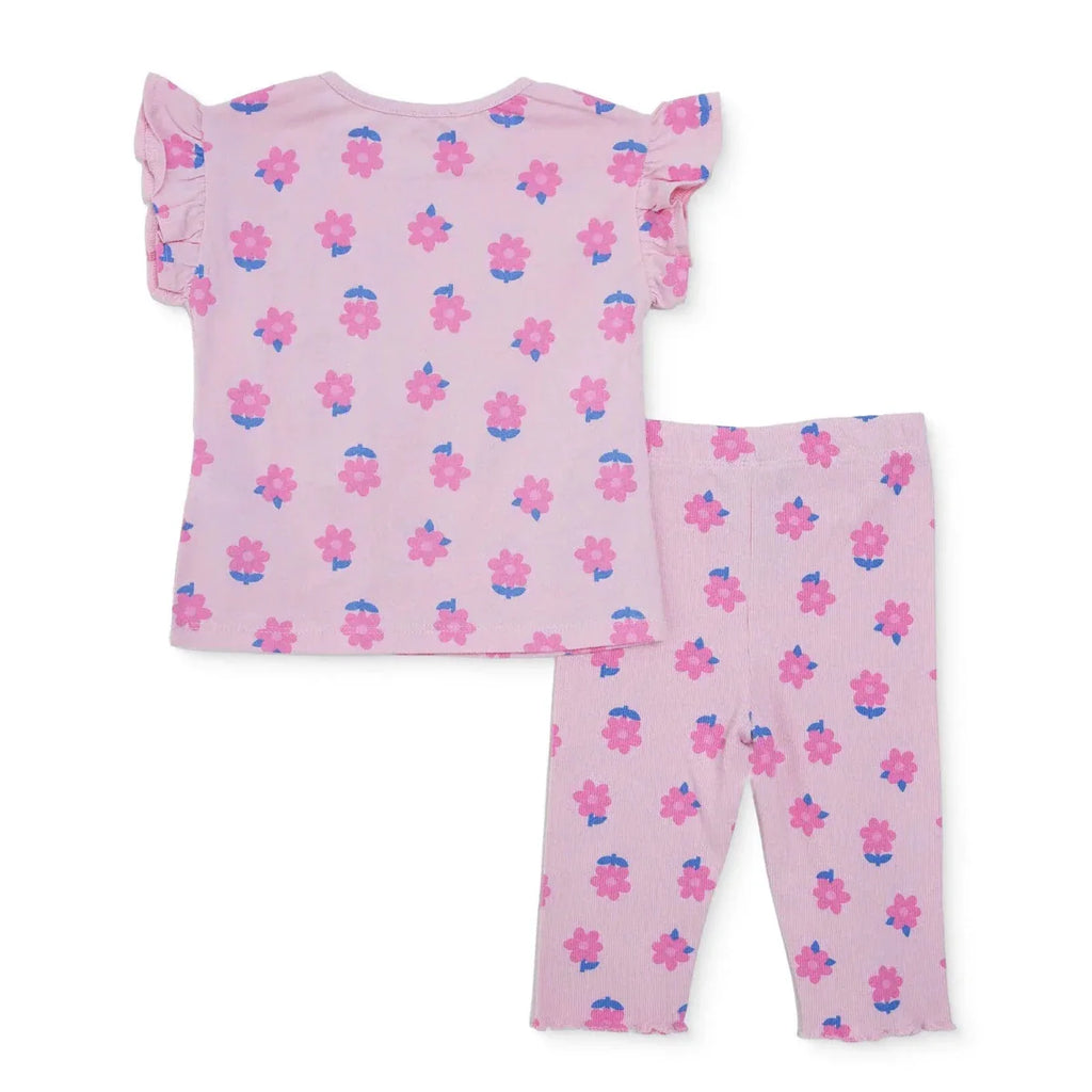 HelloBaby Girls Blouse & Leggings Set Floral Print Ditsy Flower Crew Neck Full Length Short Sleeve - Pink Printed