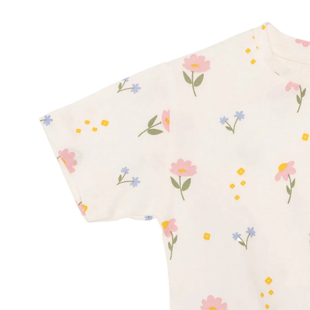 HelloBaby Girls Blouse & Leggings Set Floral Print Flower Garden Crew Neck Full Length Short Sleeve - Ecru Printed