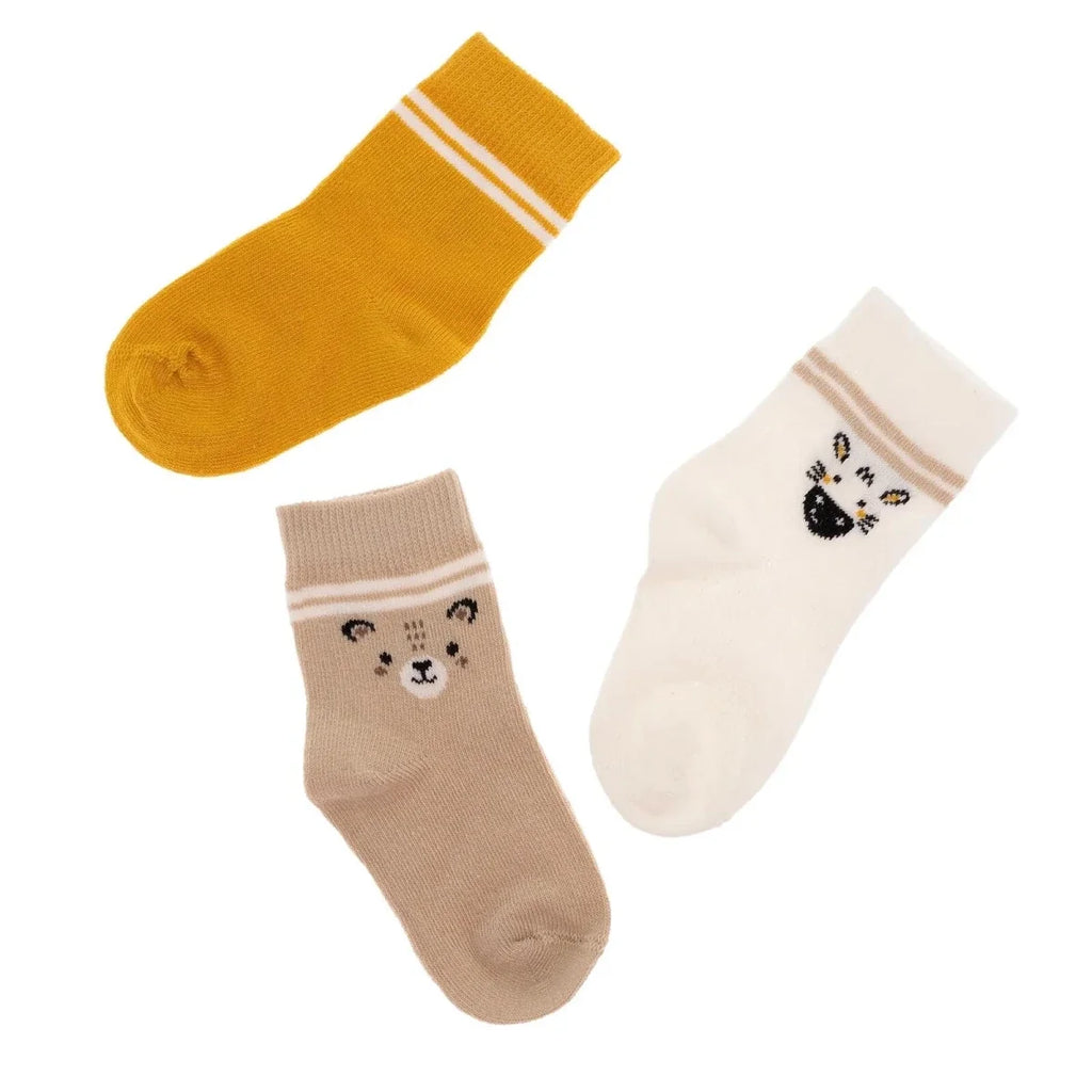 HelloBaby Boys 3-Pack Baby Socks Animal - Mustard
