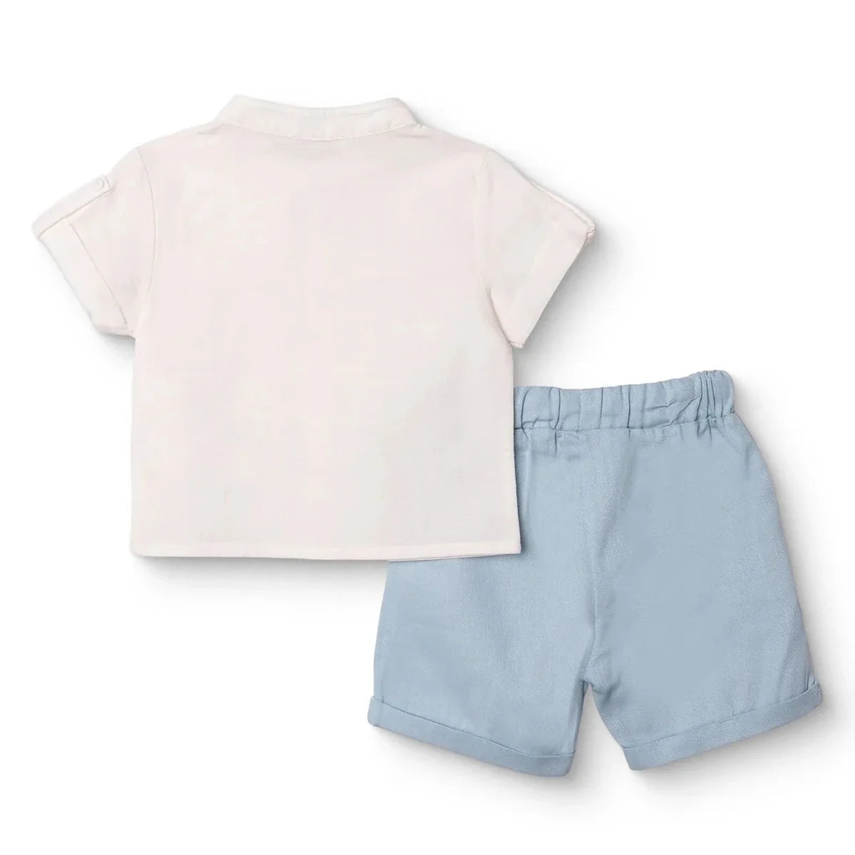 HelloBaby Boys Shirt & Shorts Set Buttoned Smart Line Mandarin Collar Above the Knee Short Sleeve - White