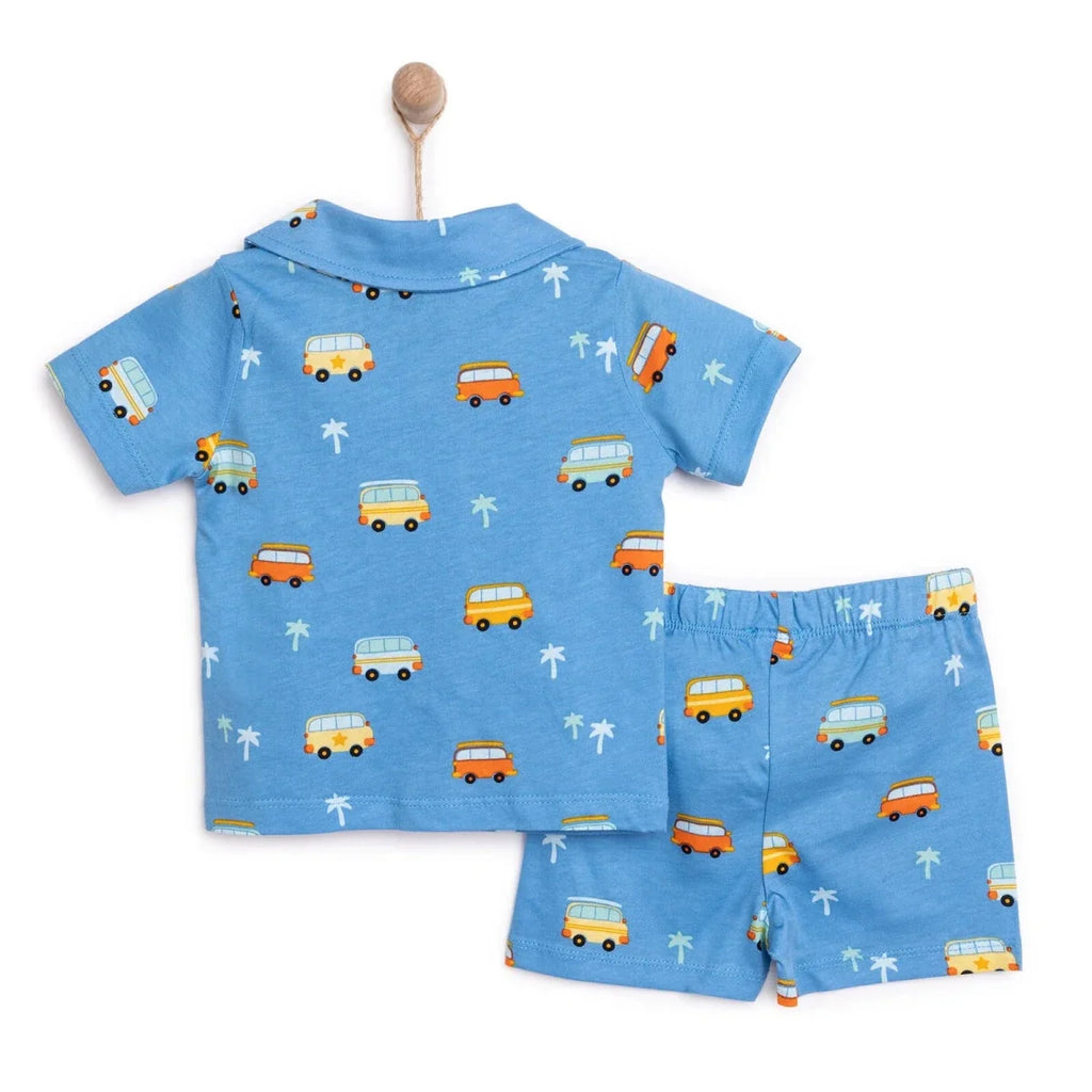 HelloBaby Boys Short Sleeve Pyjamas Set Vehicles with Buttons Peter-Pan Collar Short Leg Short Sleev - Blue