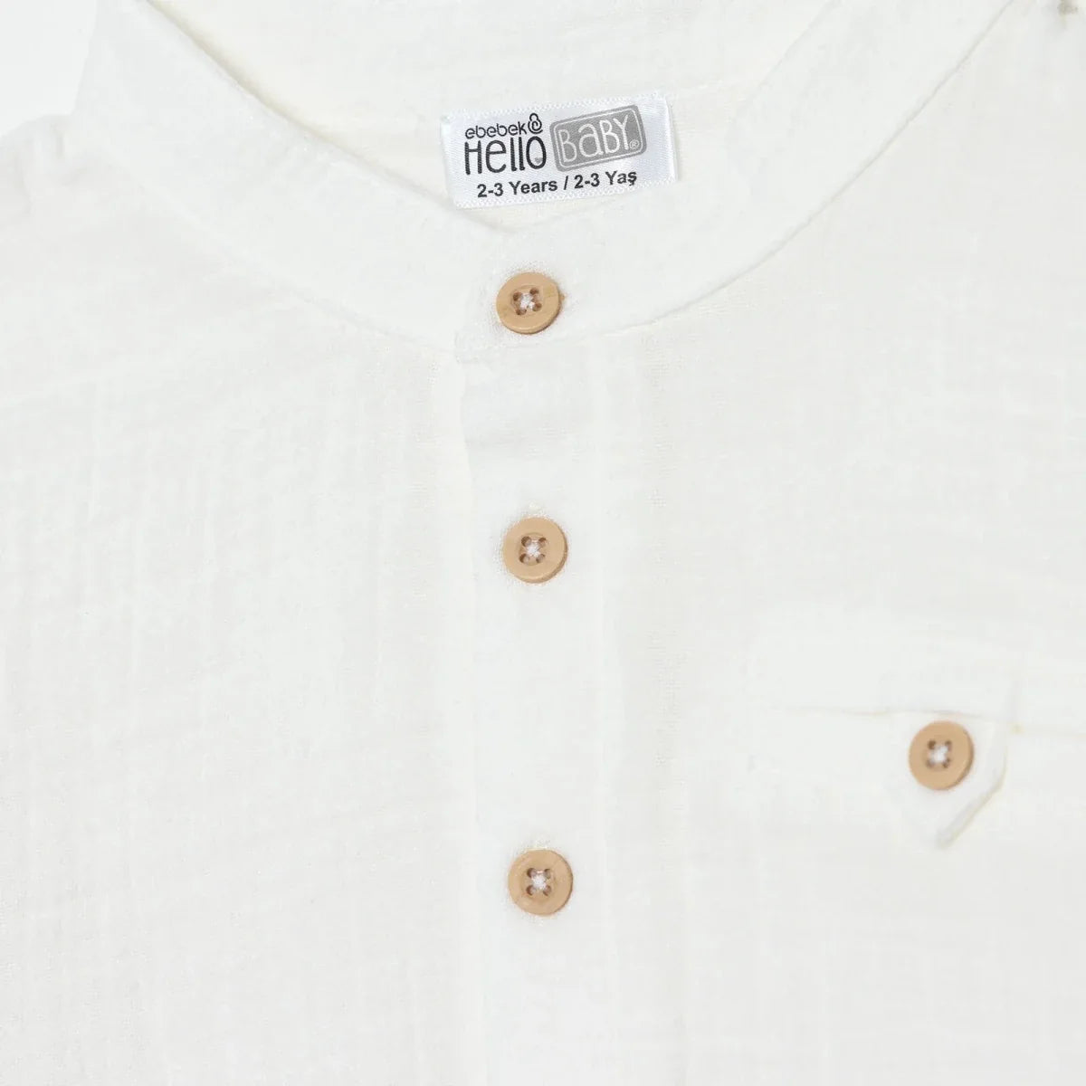HelloBaby Boys Shirt Buttoned Little Sailor Mandarin Collar Long Sleeve - Ecru