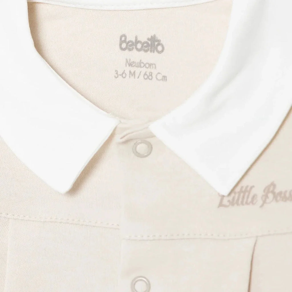 Bebetto Boys Cardigan & Footed Trousers Set Snap Fastening Little Boss Shirt Collar Full Length Long - Beige