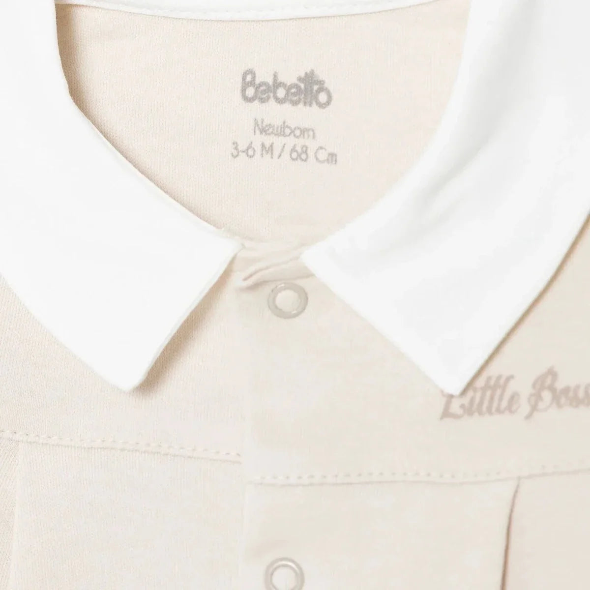 Bebetto Boys Cardigan & Footed Trousers Set Snap Fastening Little Boss Shirt Collar Full Length Long - Beige