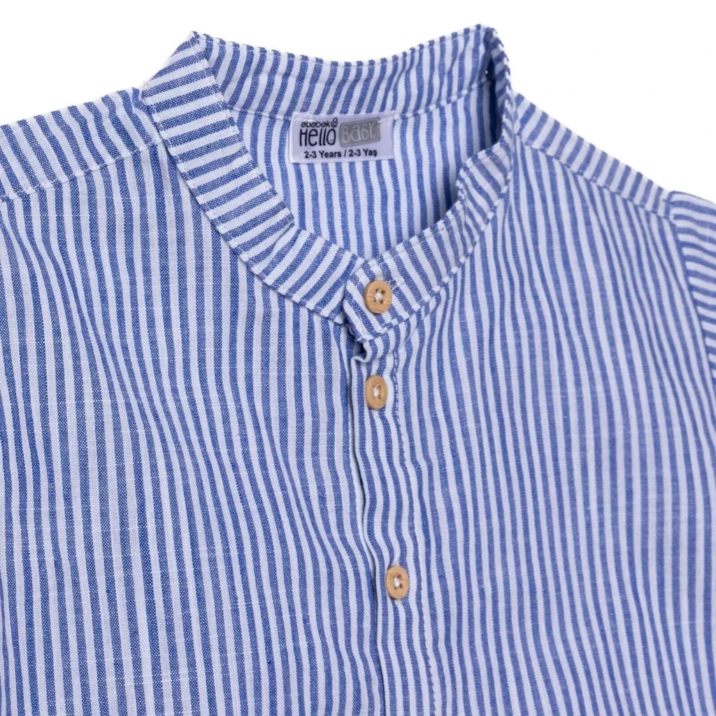 HelloBaby Boys Shirt & Shorts Set Striped Buttoned Smart Line Mandarin Collar Above the Knee Short S - Indigo