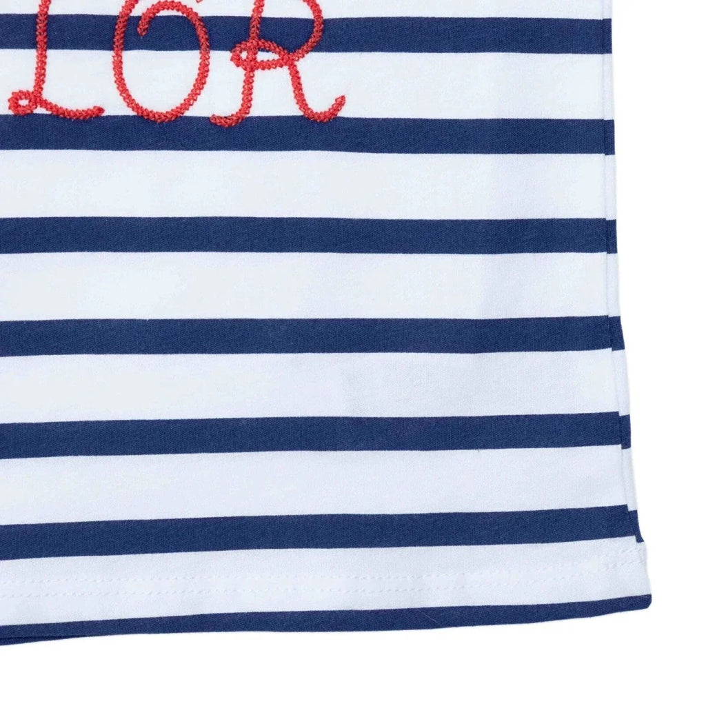 HelloBaby Boys T-shirt Nautical Print Little Sailor Crew Neck Short Sleeve - Navy Printed