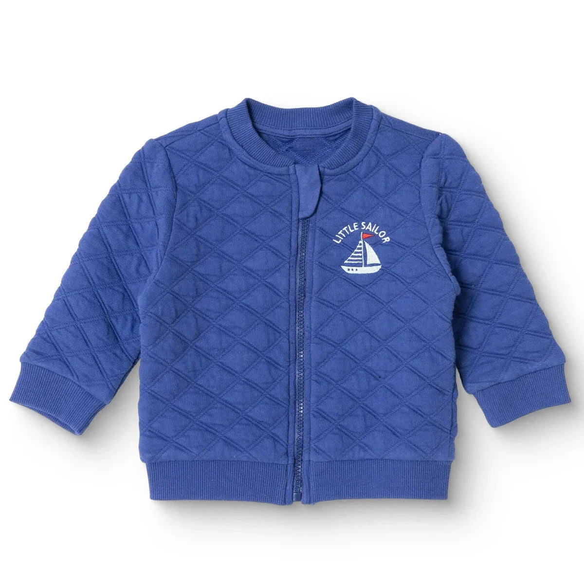 HelloBaby Boys Quilted Cardigan Nautical Print Zip Fastening Little Sailor Crew Neck Long Sleeve - Navy Blue