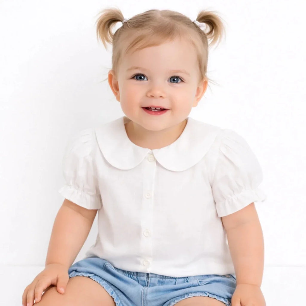 HelloBaby Girls Shirt Buttoned Berry Belle Peter Pan Collar Short Sleeve - Ecru