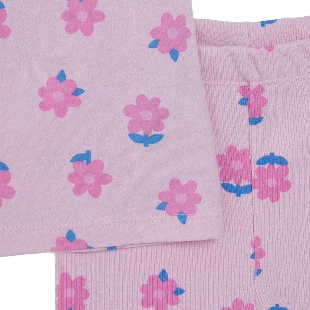 HelloBaby Girls Blouse & Leggings Set Floral Print Ditsy Flower Crew Neck Full Length Short Sleeve - Pink Printed