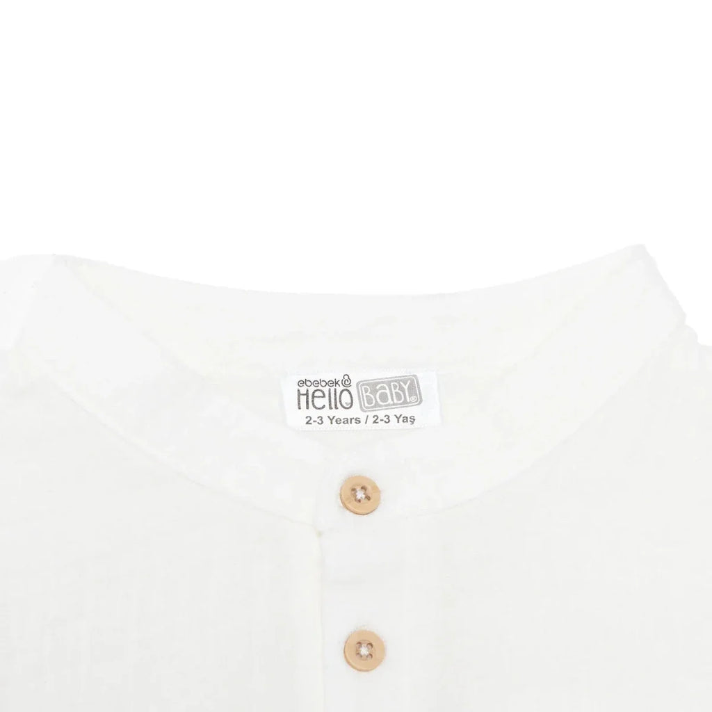 HelloBaby Boys Shirt Buttoned Little Sailor Mandarin Collar Long Sleeve - Ecru