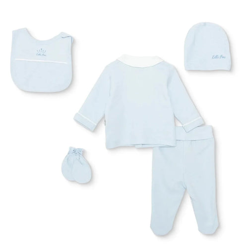 Bebetto Boys 5-Piece Newborn Hospital Set Snap Fastening Little Boss Shirt Collar Full Length Long S - Blue