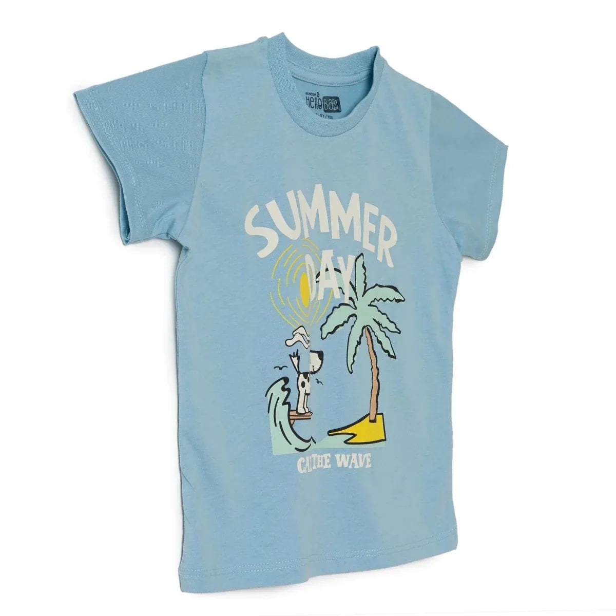 HelloBaby Boys T-shirt Palm Tree Crew Neck Short Sleeve - Blue