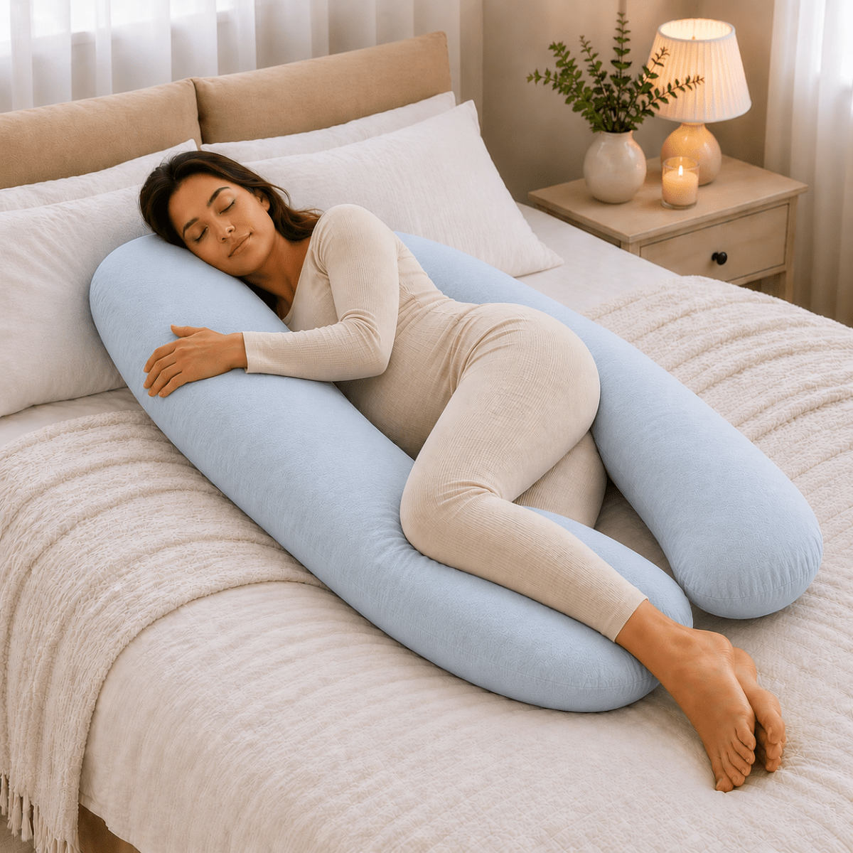 9 Foot Maternity Pillow And Case - Light Blue