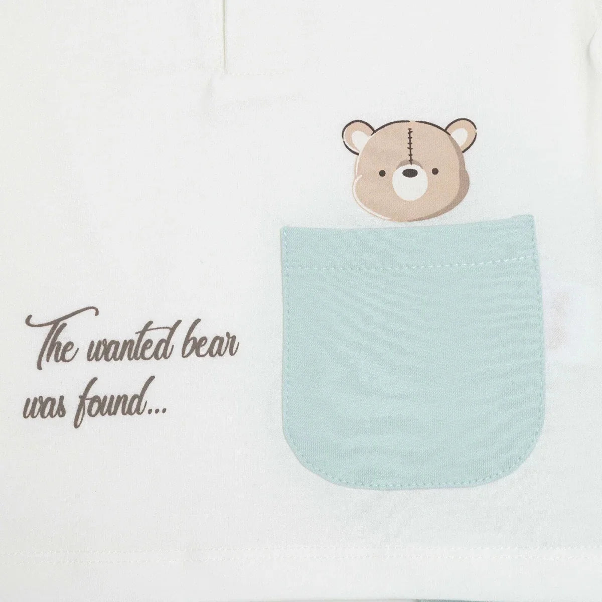 Bebetto Boys T-shirt & Shorts Set Bear Print Buttoned Hello Crew Neck Short Length Short Sleeve - Multicolour