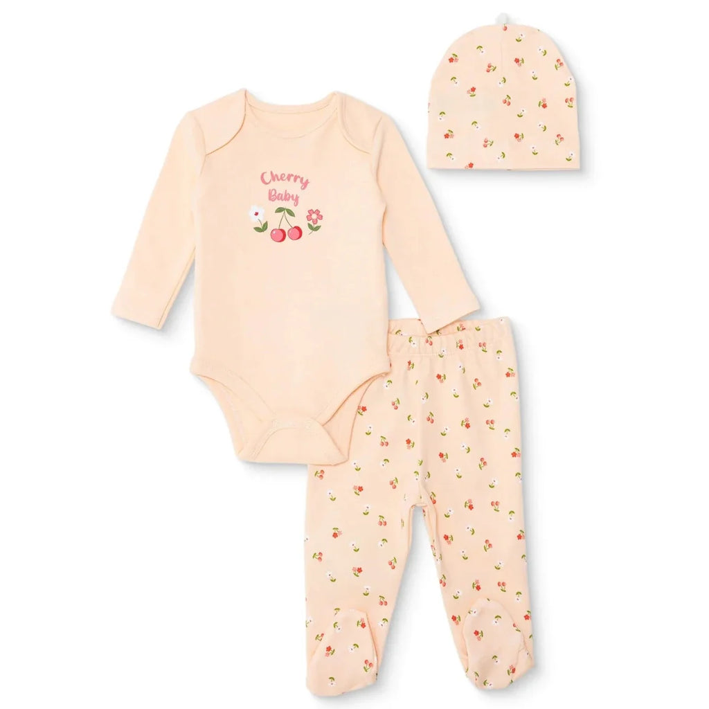 HelloBaby Girls Body-Footed Bottom-Hat Cherry with Poppers Crew Neck Long Leg Long Sleeve - Light Pink