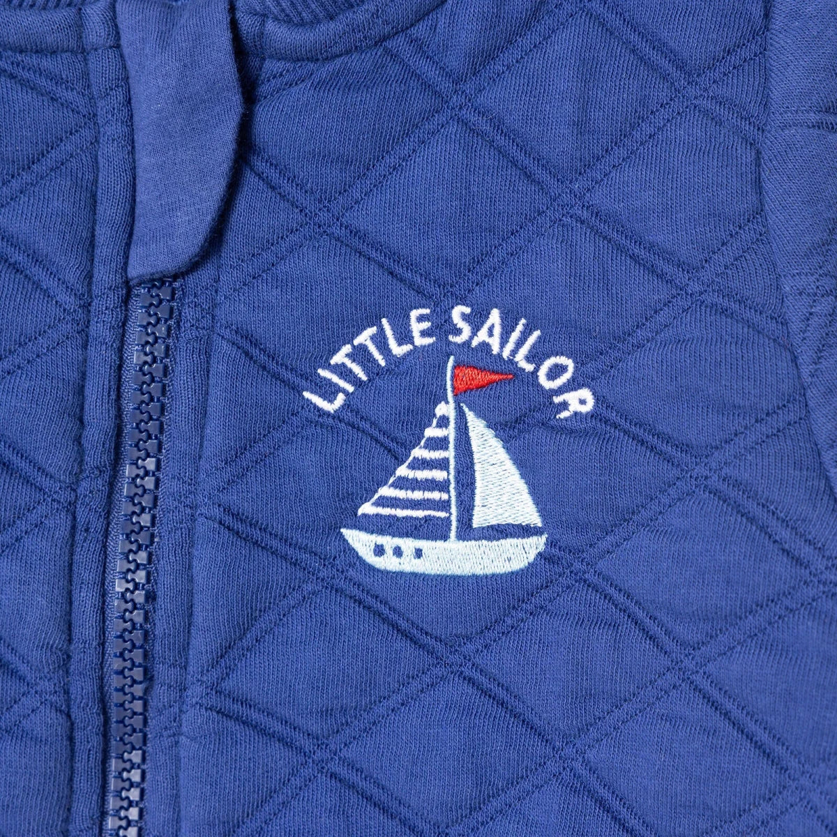 HelloBaby Boys Quilted Cardigan Nautical Print Zip Fastening Little Sailor Crew Neck Long Sleeve - Navy Blue