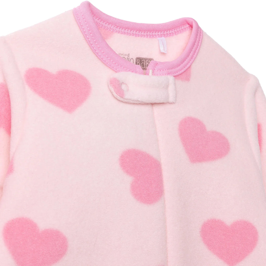 Baby Girl Fleece Footed Sleepsuit Animal Print Zip Fastening Hooded - Pink Printed