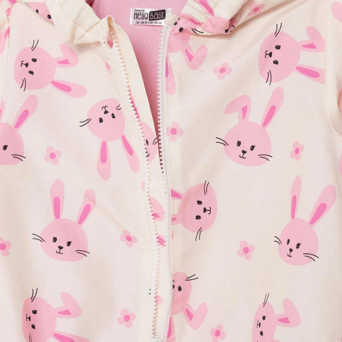 HelloBaby Girls Raincoat Flower Zip-up Hooded Long Sleeve - Ecru Printed