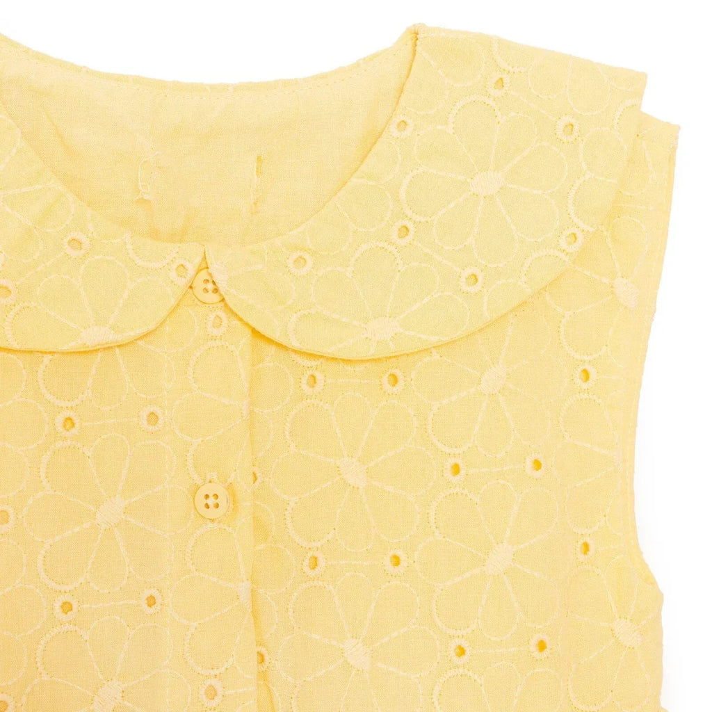 HelloBaby Girls Dress Buttoned Ditsy Flower Peter Pan Collar Short Sleeve - Yellow