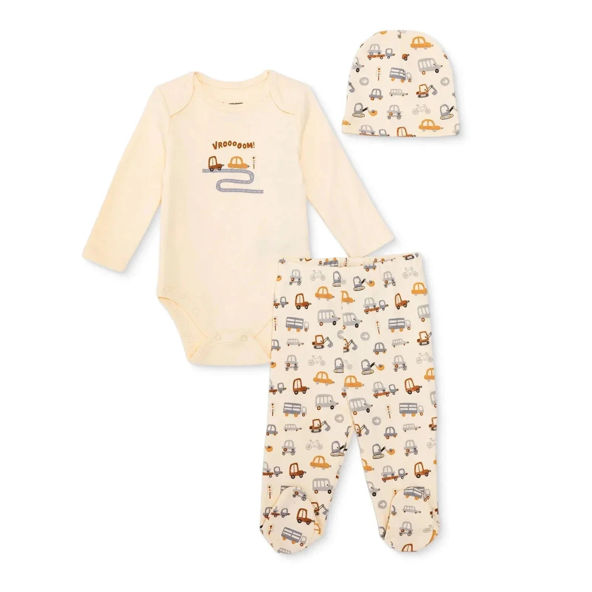 HelloBaby Boys Body-Footed Bottom-Hat Vehicles - Ecru