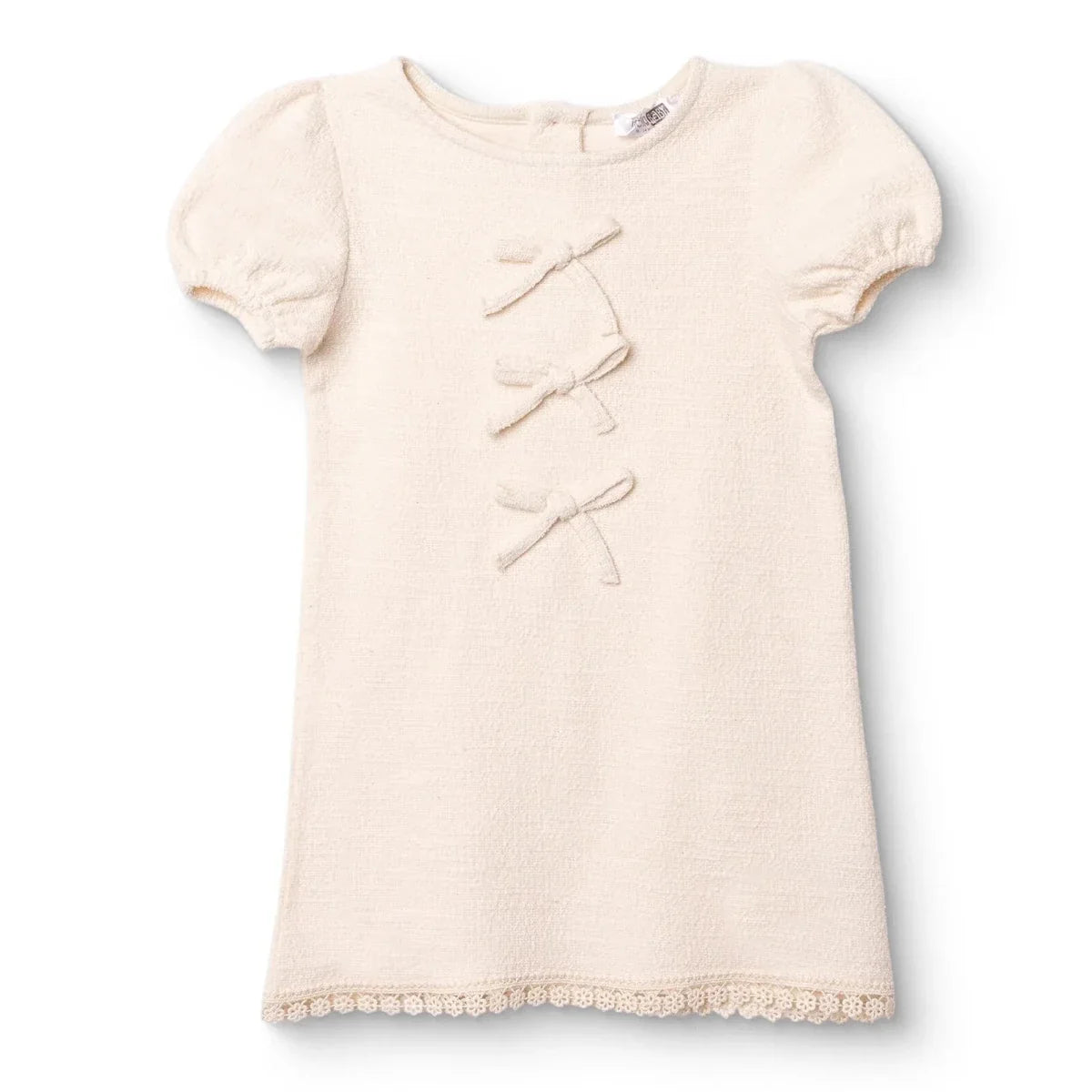 HelloBaby Girls Dress Bow Pastel Dreams Crew Neck Short Sleeve - Ecru