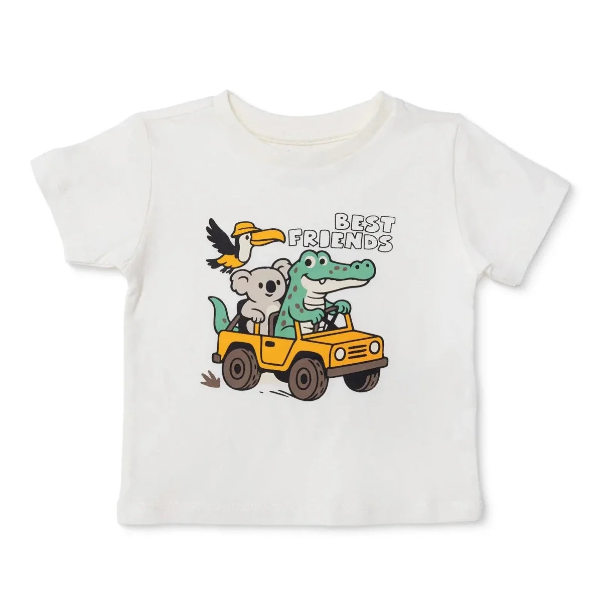 HelloBaby Boys T-shirt Animal Print Crew Neck Short Sleeve - Ecru