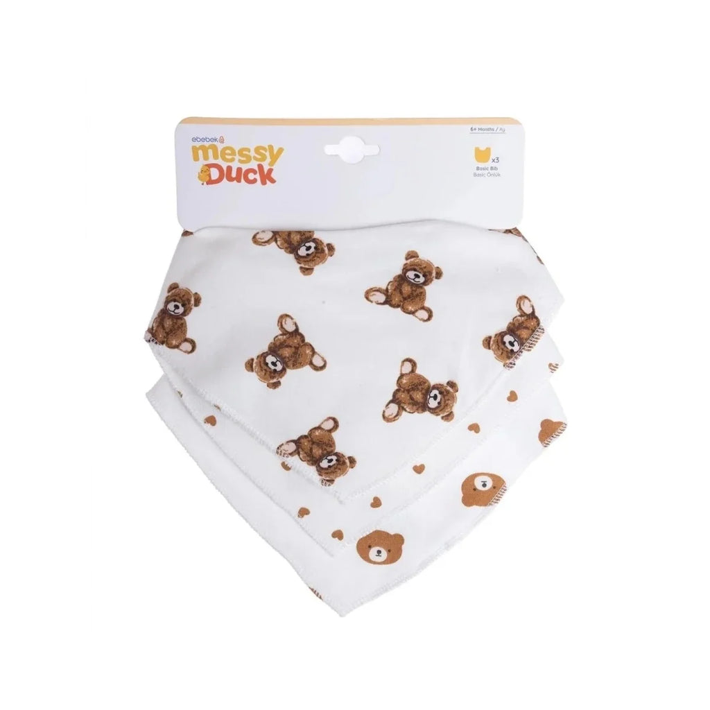 Messy Duck Cotton Bandana Bibs Pack of 3 - Teddy Bear