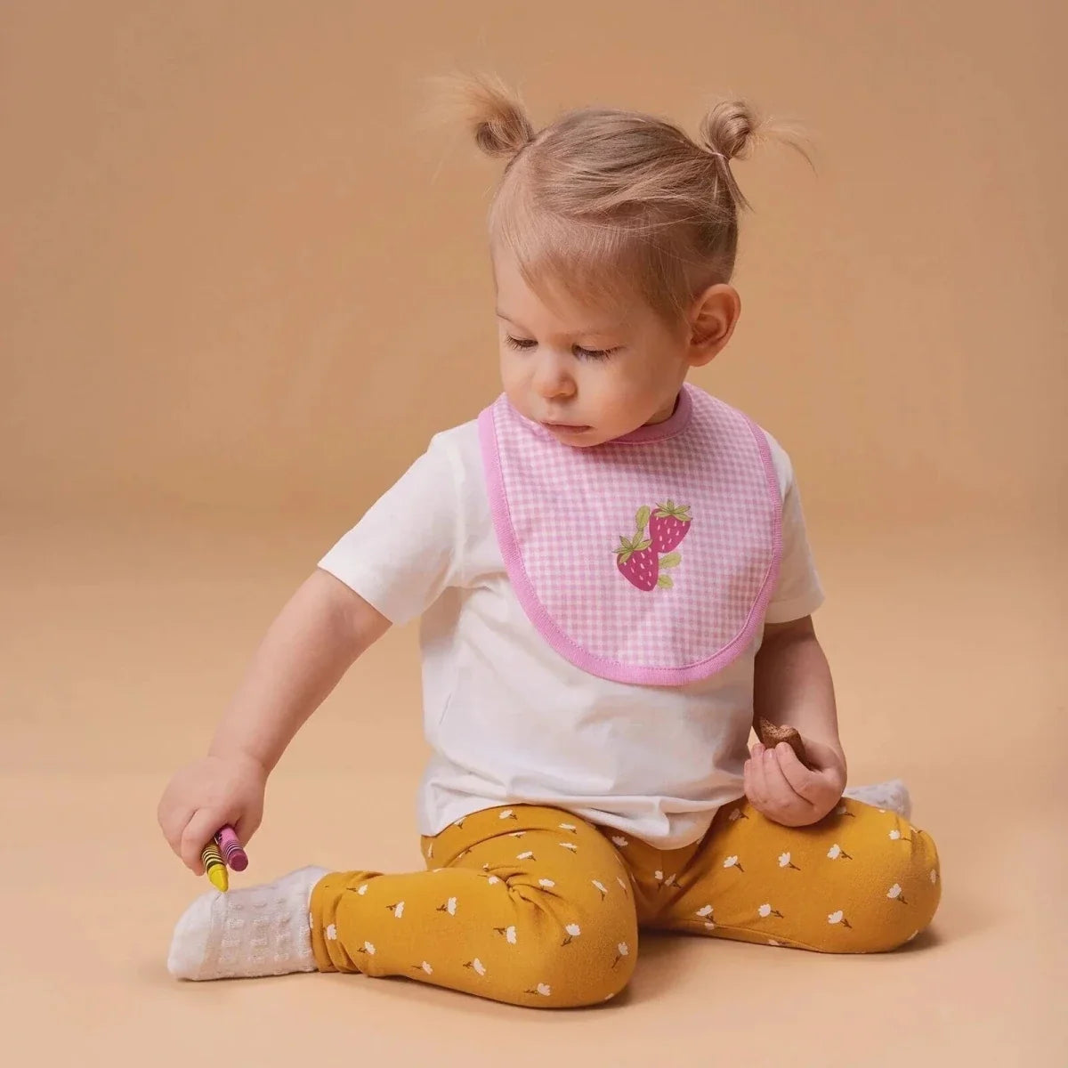 Messy Duck Printed Cotton Baby Bib - Strawberry
