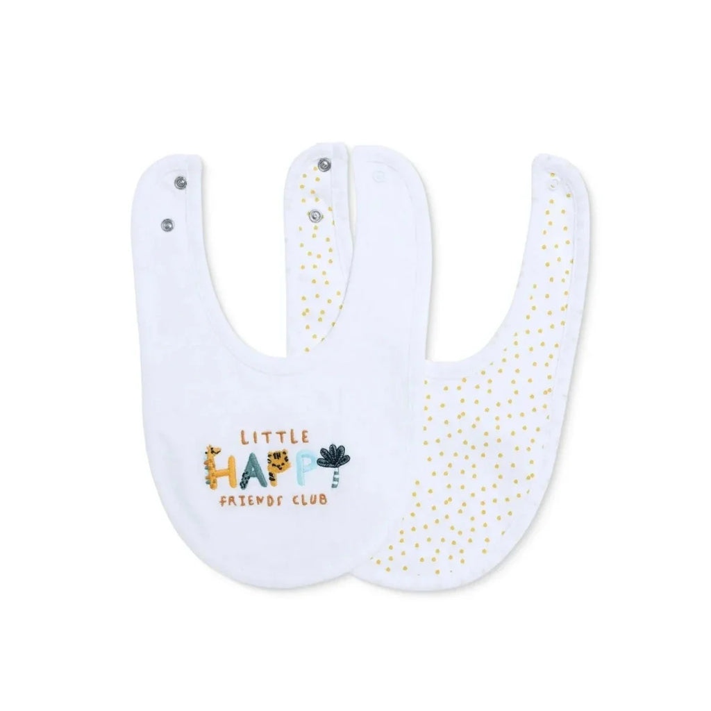 Messy Duck Embroidered Cotton Baby Bib Pack of 2 - Happy