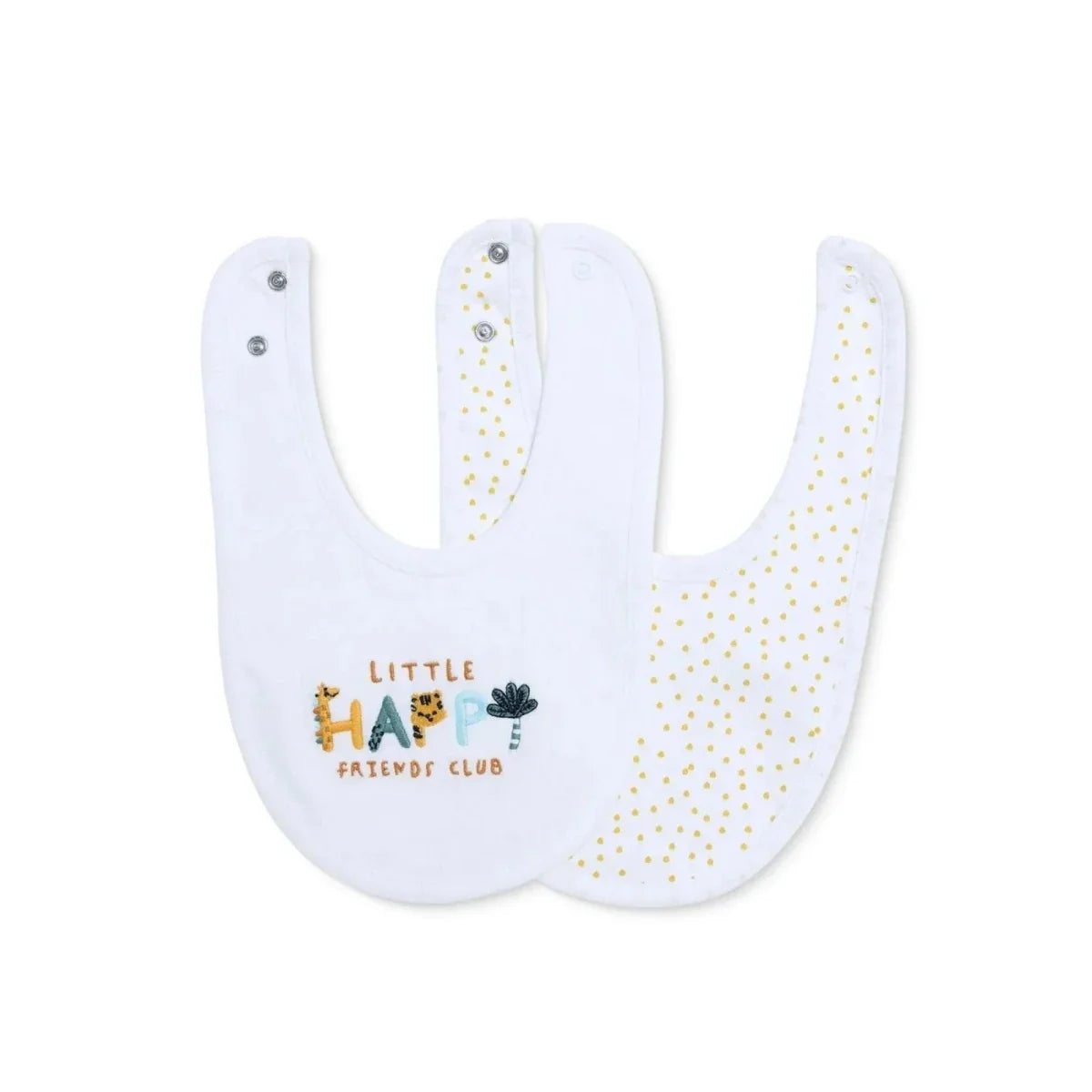 Messy Duck Embroidered Cotton Baby Bib Pack of 2 - Happy
