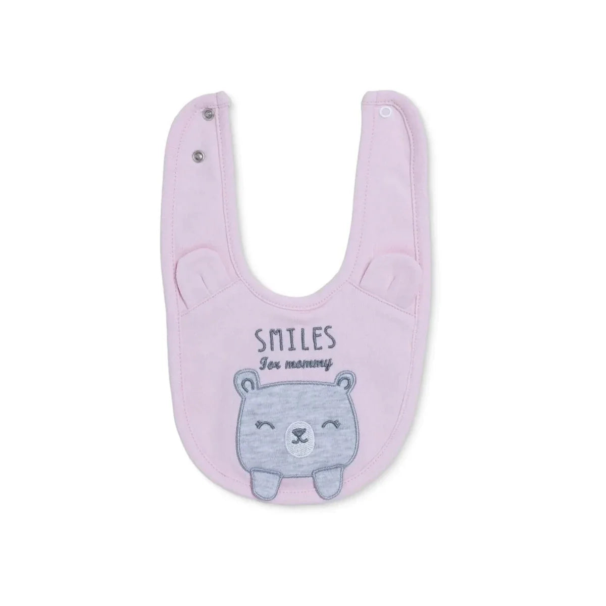 Messy Duck Embroidered Cotton Baby Bib with Ears - Pink