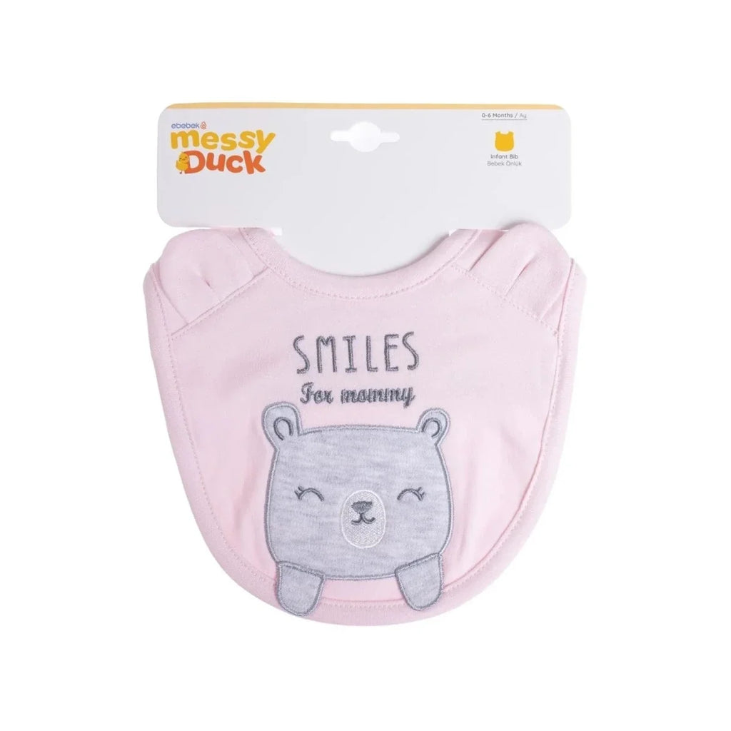 Messy Duck Embroidered Cotton Baby Bib with Ears - Pink
