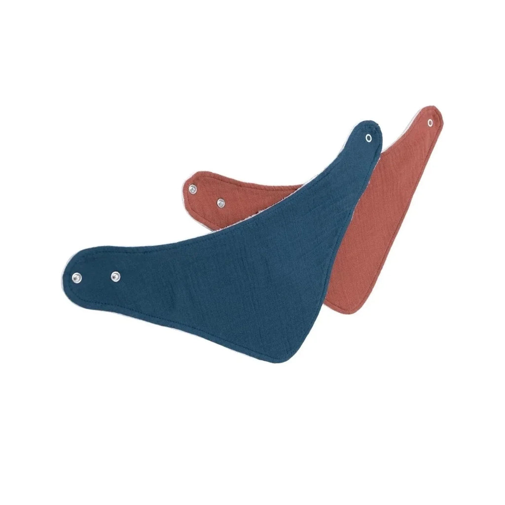 Messy Duck Bandana Baby Bib Pack of 2 - Terracotta & Deep Navy