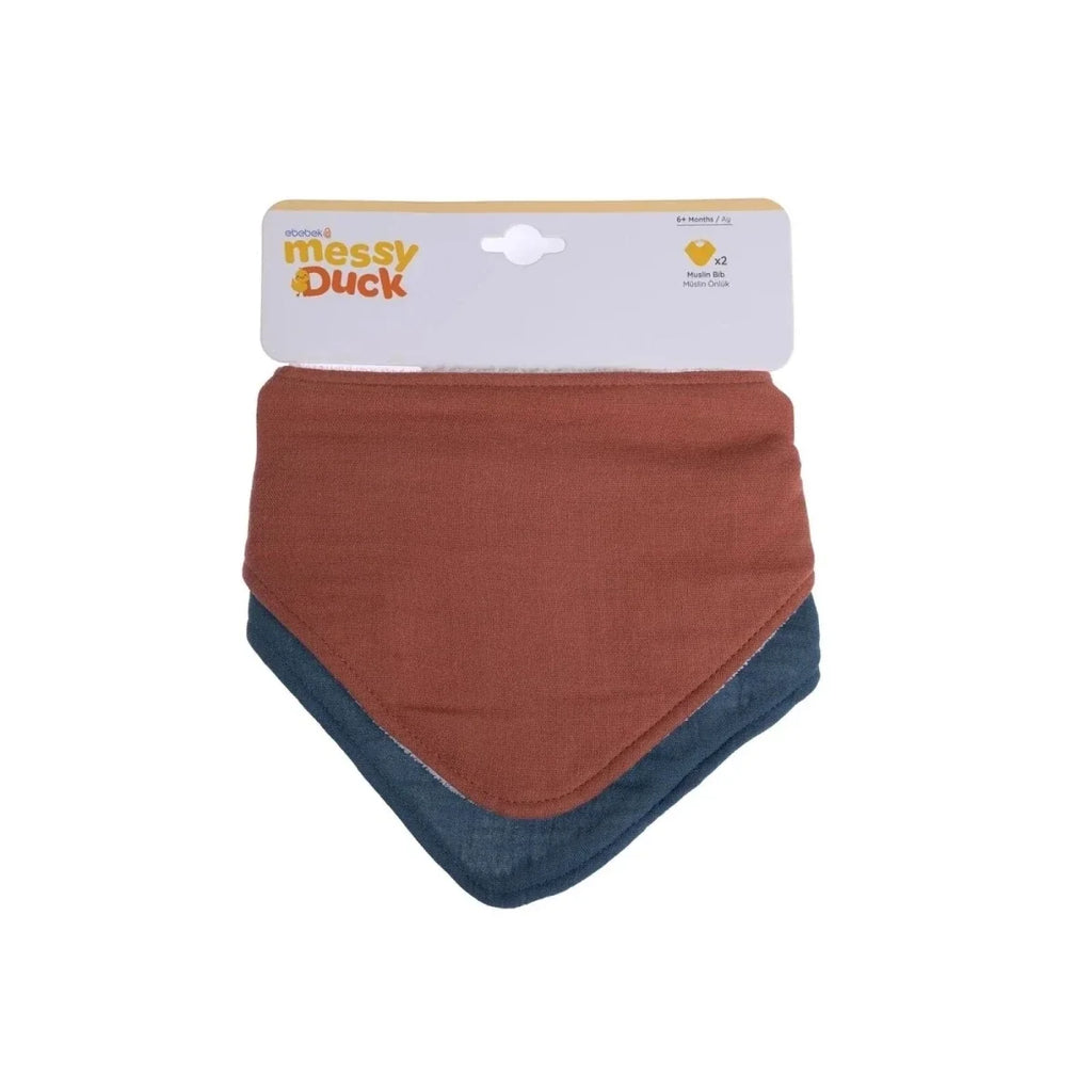 Messy Duck Bandana Baby Bib Pack of 2 - Terracotta & Deep Navy